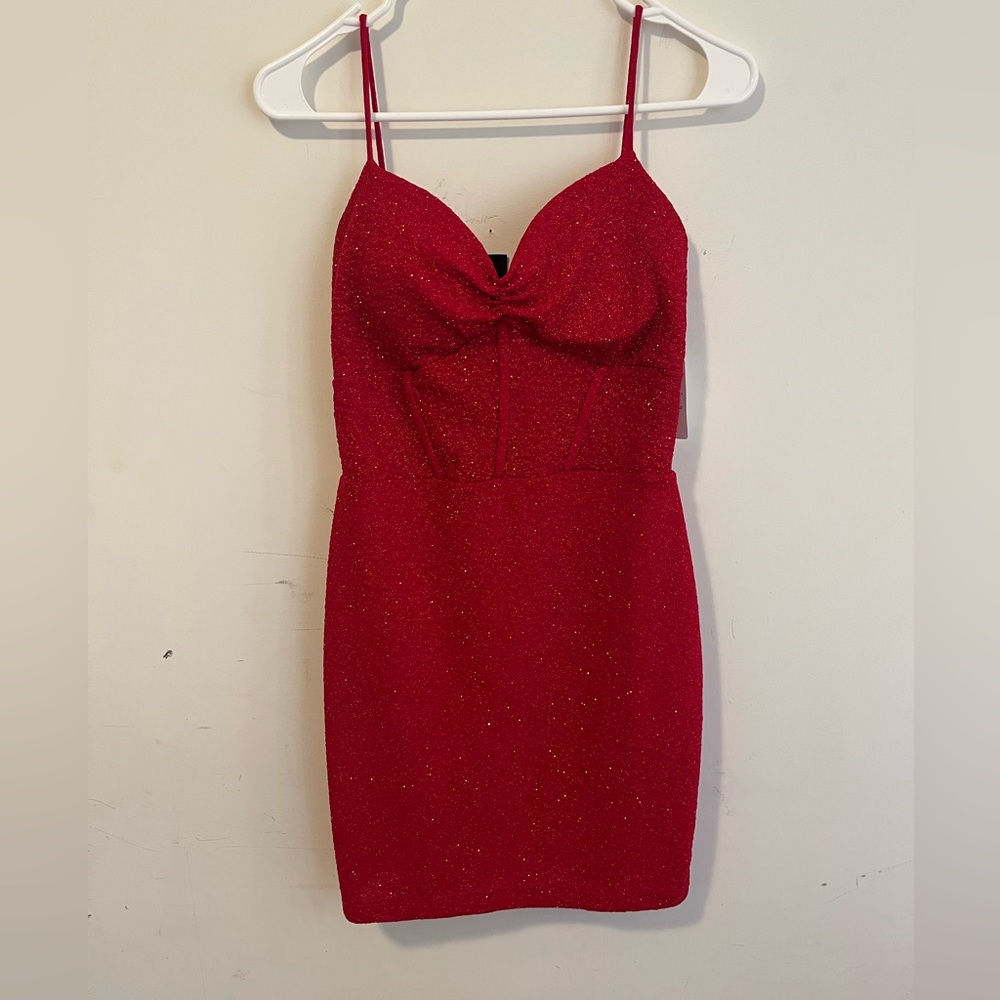 A red dress with glitter.